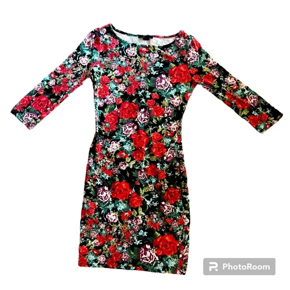 Forever 21 Dresses Black And Red Floral Bodycon Dress Forever
